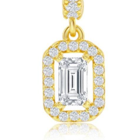 Sterling Silver Rectangle CZ Huggie Hoop Earrings - Gold Plated - Johnny Dang & Co