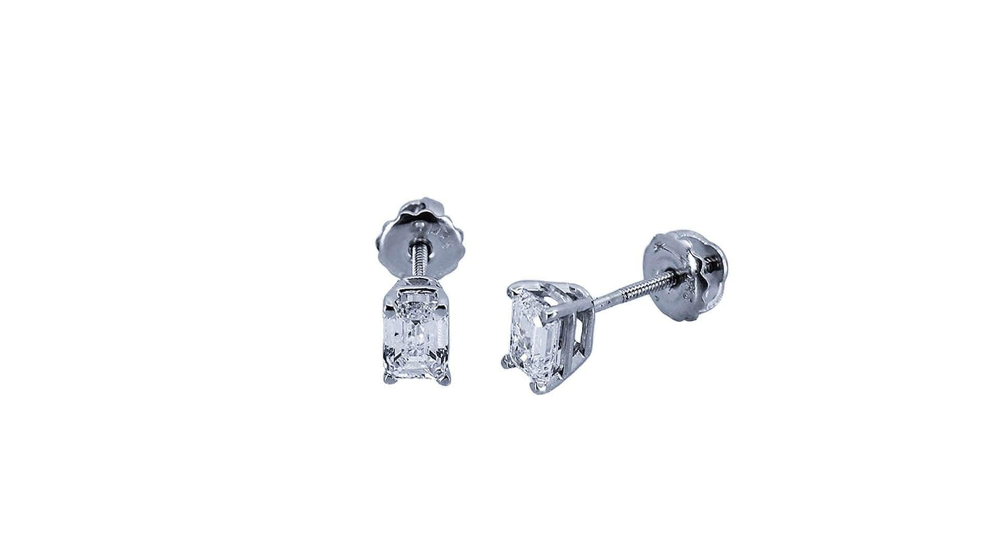 1.01CT Emerald Cut VS D Color Diamond Solitaire Earrings - Johnny Dang & Co