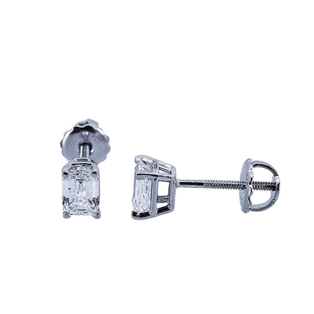 1.01CT Emerald Cut VS D Color Diamond Solitaire Earrings - Johnny Dang & Co