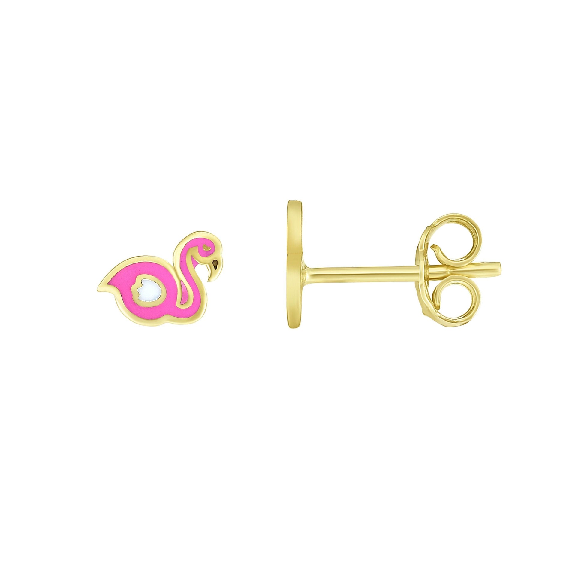 14K Gold Enamel Flamingo Stud Earring - Johnny Dang & Co