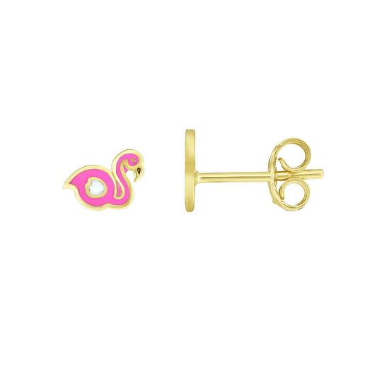 14K Gold Enamel Flamingo Stud Earring - Johnny Dang & Co