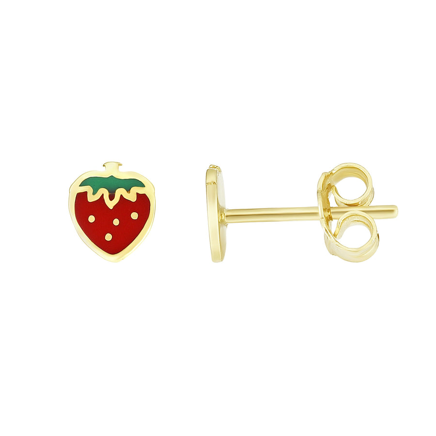 14K Gold Enamel Strawberry Stud Earring