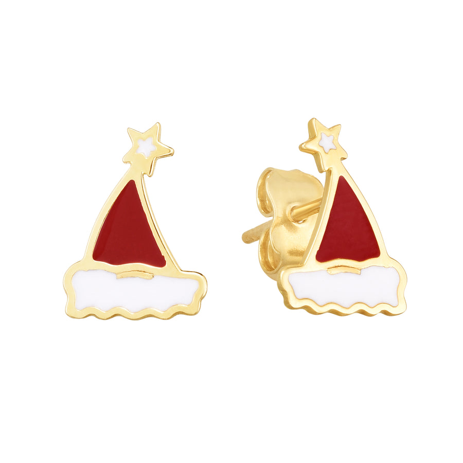 14K Gold Santa Hat Stud Earring