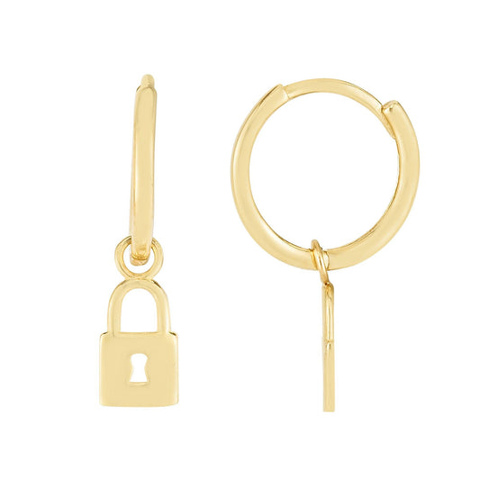 14K Dangle Lock Huggies - Johnny Dang & Co