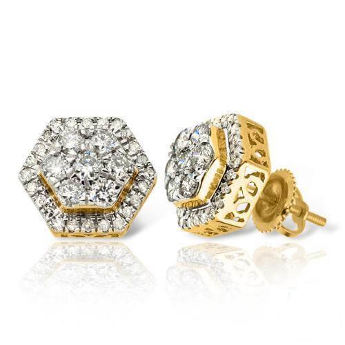 JDTK- ER3534- Custom 0.75CTW DIAMOND 3-D HEXAGON CLUSTER EARRINGS - Johnny Dang & Co
