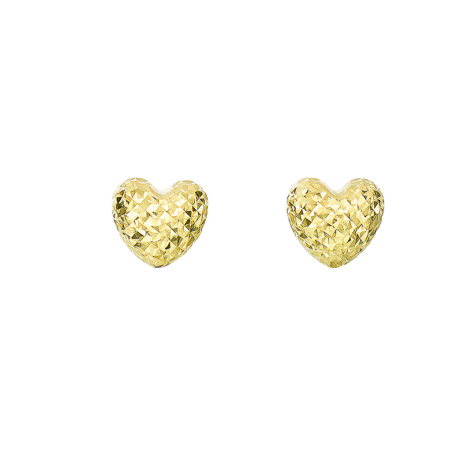 14K Gold Diamond Cut Heart Post Earring