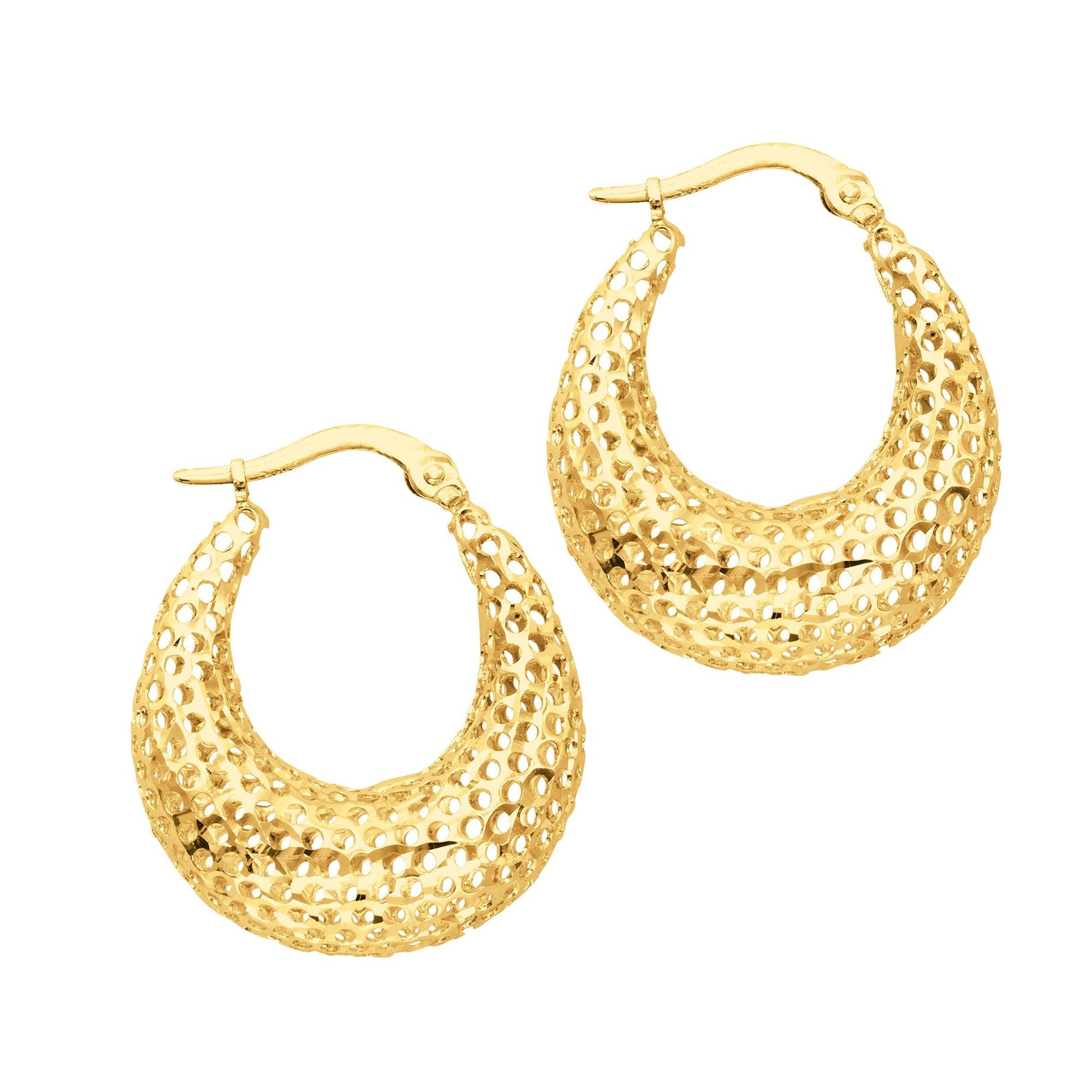 14K Gold Graduated Open Pattern Hoop Earring - Johnny Dang & Co