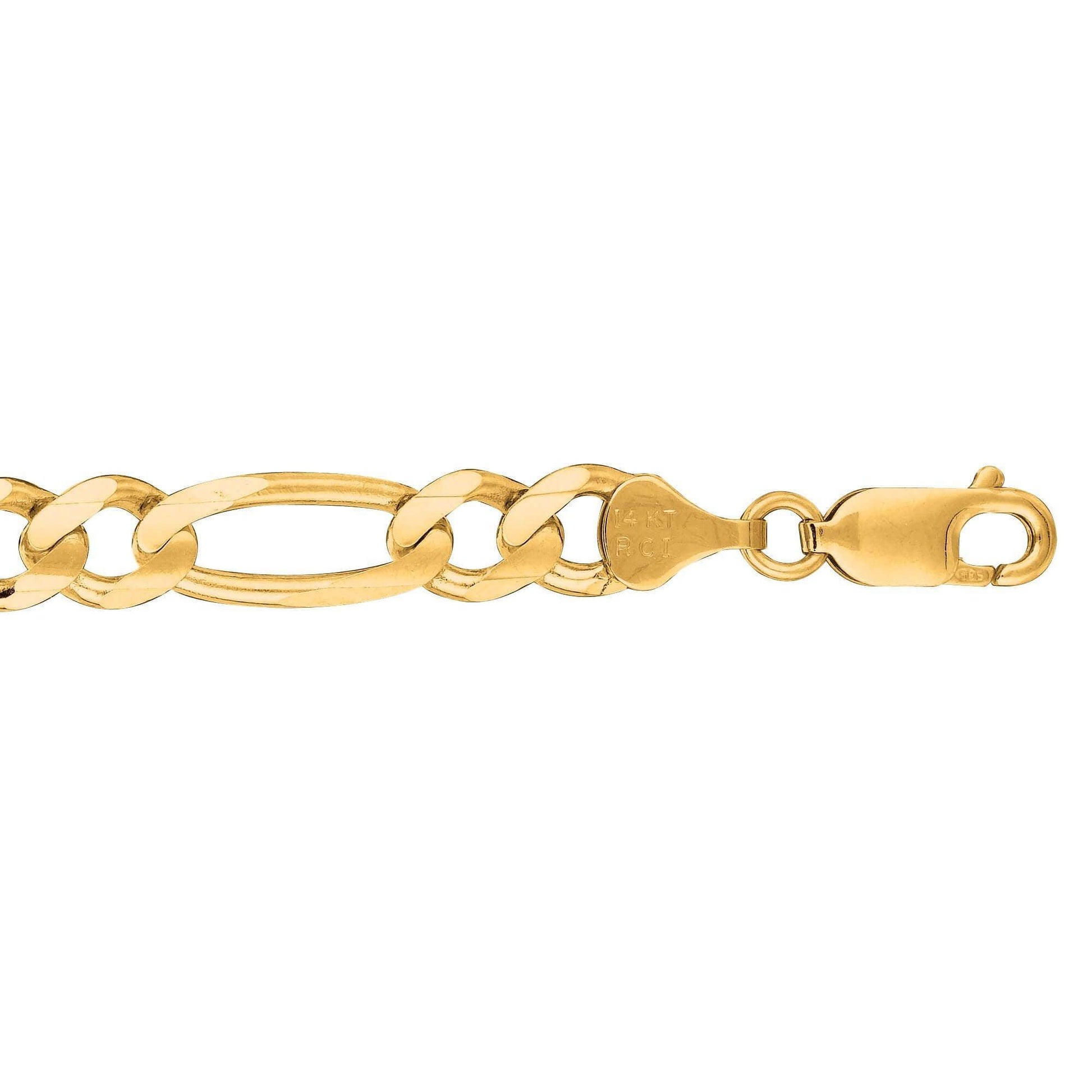 14kt 20 inches Yellow Gold 7.0mm Diamond Cut Alternate 3+1 Classic Figaro Chain with Lobster Clasp - Johnny Dang & Co