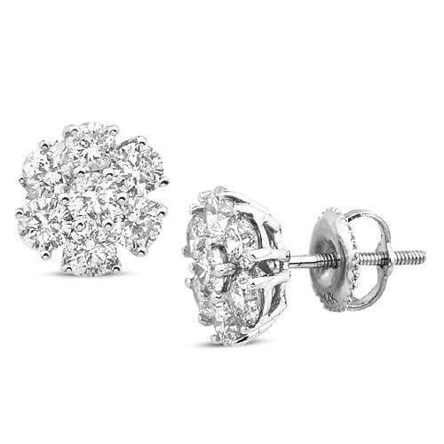 14KW 2.15CTW STUNNING DIAMOND DOME FLOWER EARRING STUDS - Johnny Dang & Co