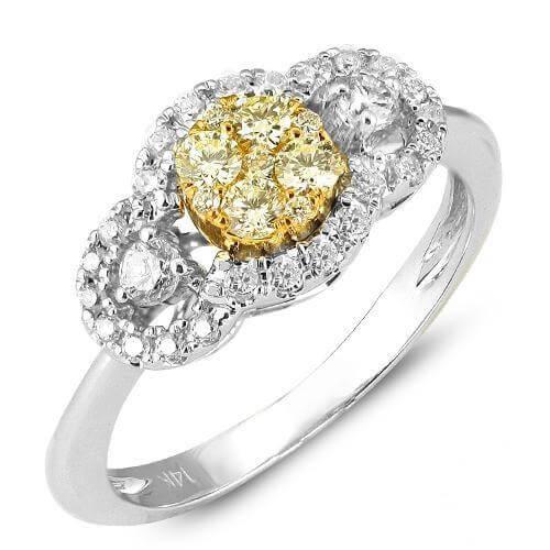 14KW 0.65CTW FANCY YELLOW DIAMOND 3-STONE CLUSTER - Johnny Dang & Co
