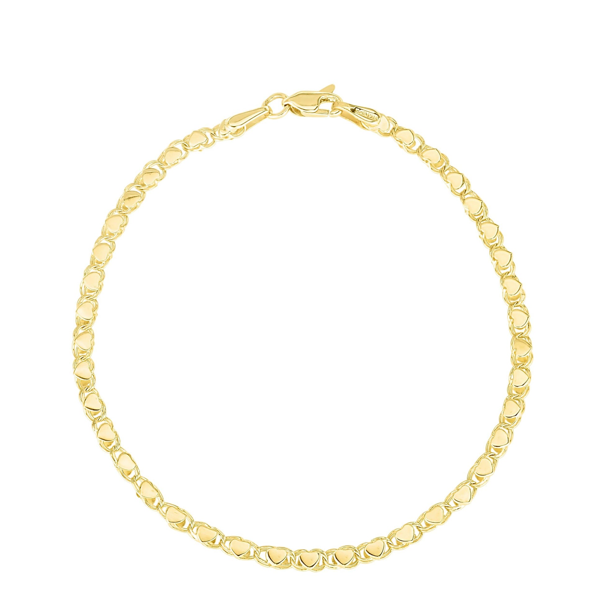 14K Gold 3mm Heart Bracelet - Johnny Dang & Co