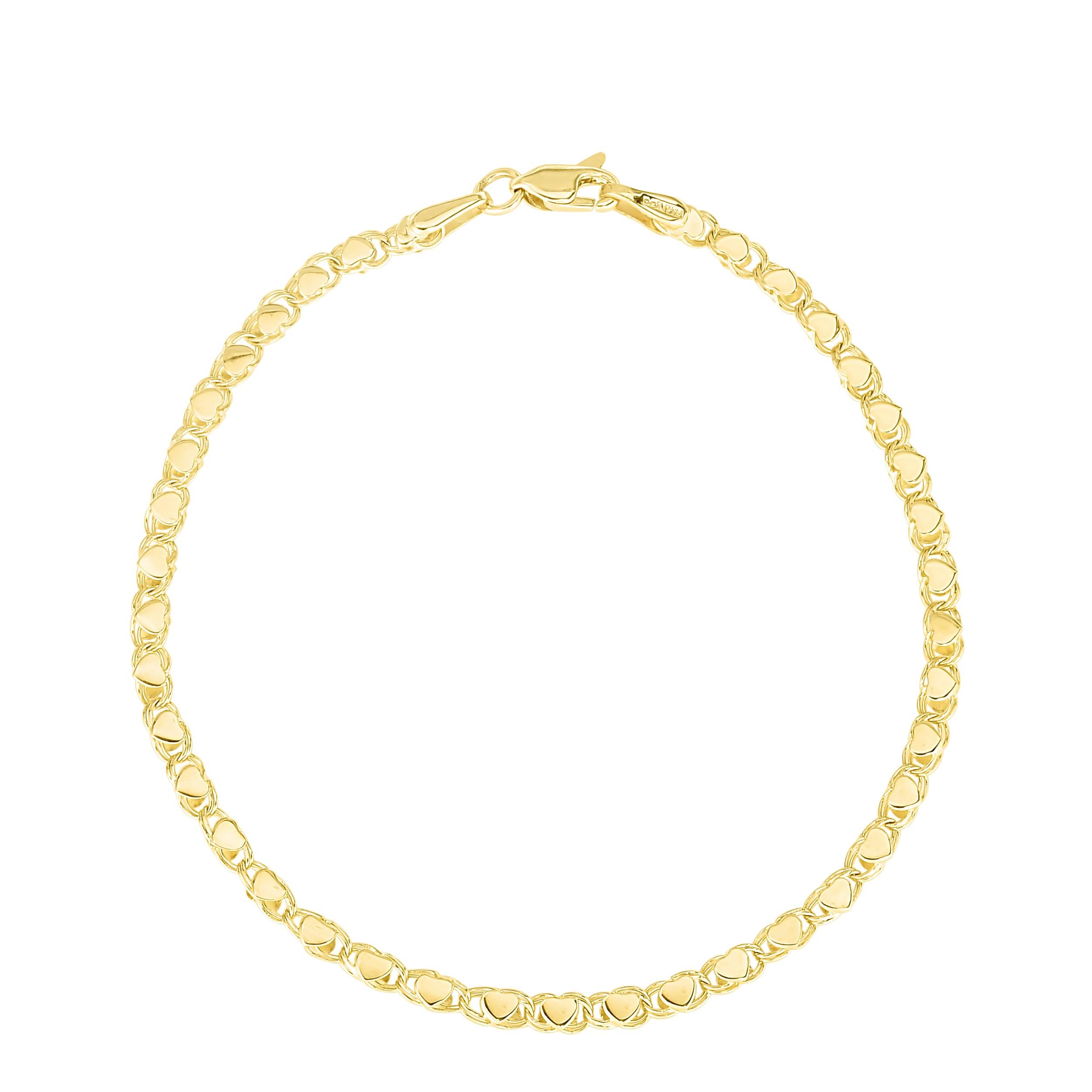 14K Gold 3mm Heart Bracelet - Johnny Dang & Co