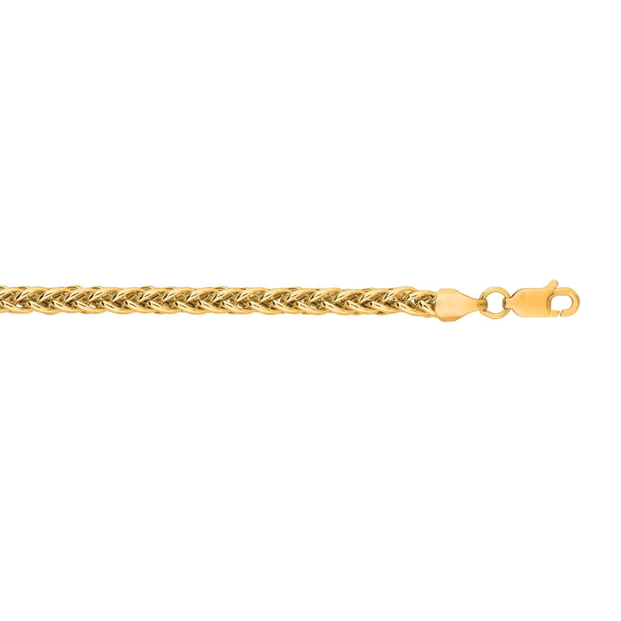14kt 7.25 inches Yellow Gold 3.3mm Lite Weight Wheat Chain with Lobster Clasp