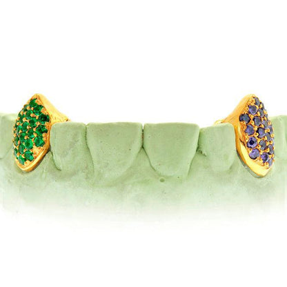 S152508-1 2 PIECE FANG TEETH SAPPHIRE GRILL WITH BACK BAR - Johnny Dang & Co