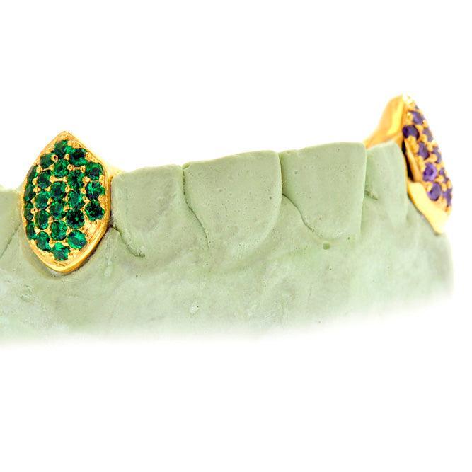 S152508-1 2 PIECE FANG TEETH SAPPHIRE GRILL WITH BACK BAR - Johnny Dang & Co