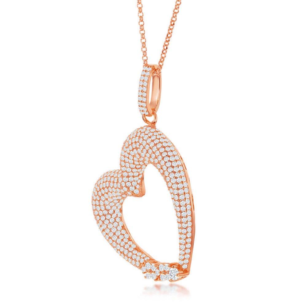 Sterling Silver Large Micro Pave Heart with CZ Pendant With Chain - Johnny Dang & Co