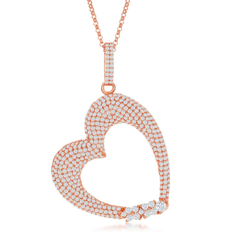 Sterling Silver Large Micro Pave Heart with CZ Pendant With Chain