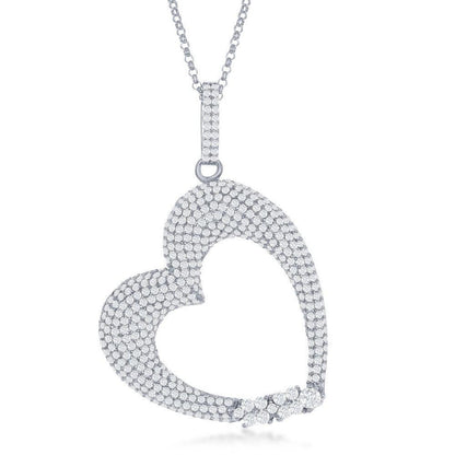 Sterling Silver Large Micro Pave Heart with CZ Pendant With Chain - Johnny Dang & Co