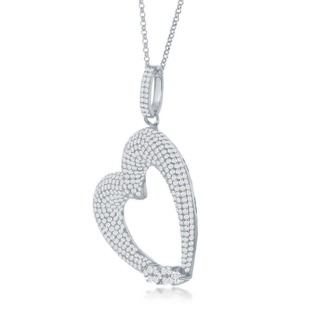 Sterling Silver Large Micro Pave Heart with CZ Pendant With Chain - Johnny Dang & Co