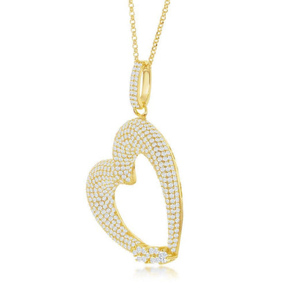 Sterling Silver Large Micro Pave Heart with CZ Pendant With Chain - Johnny Dang & Co