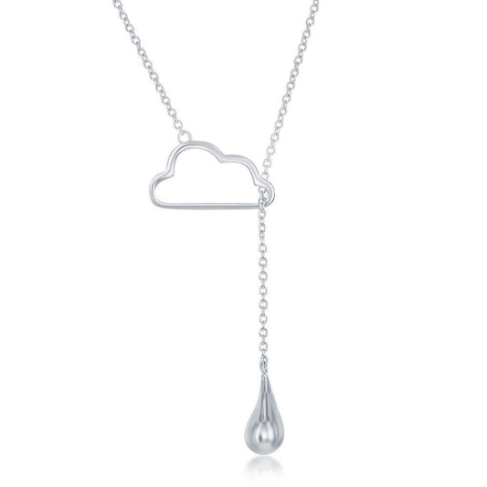 Sterling Silver Cloud with Hanging Raindrop Lariat Necklace - Johnny Dang & Co