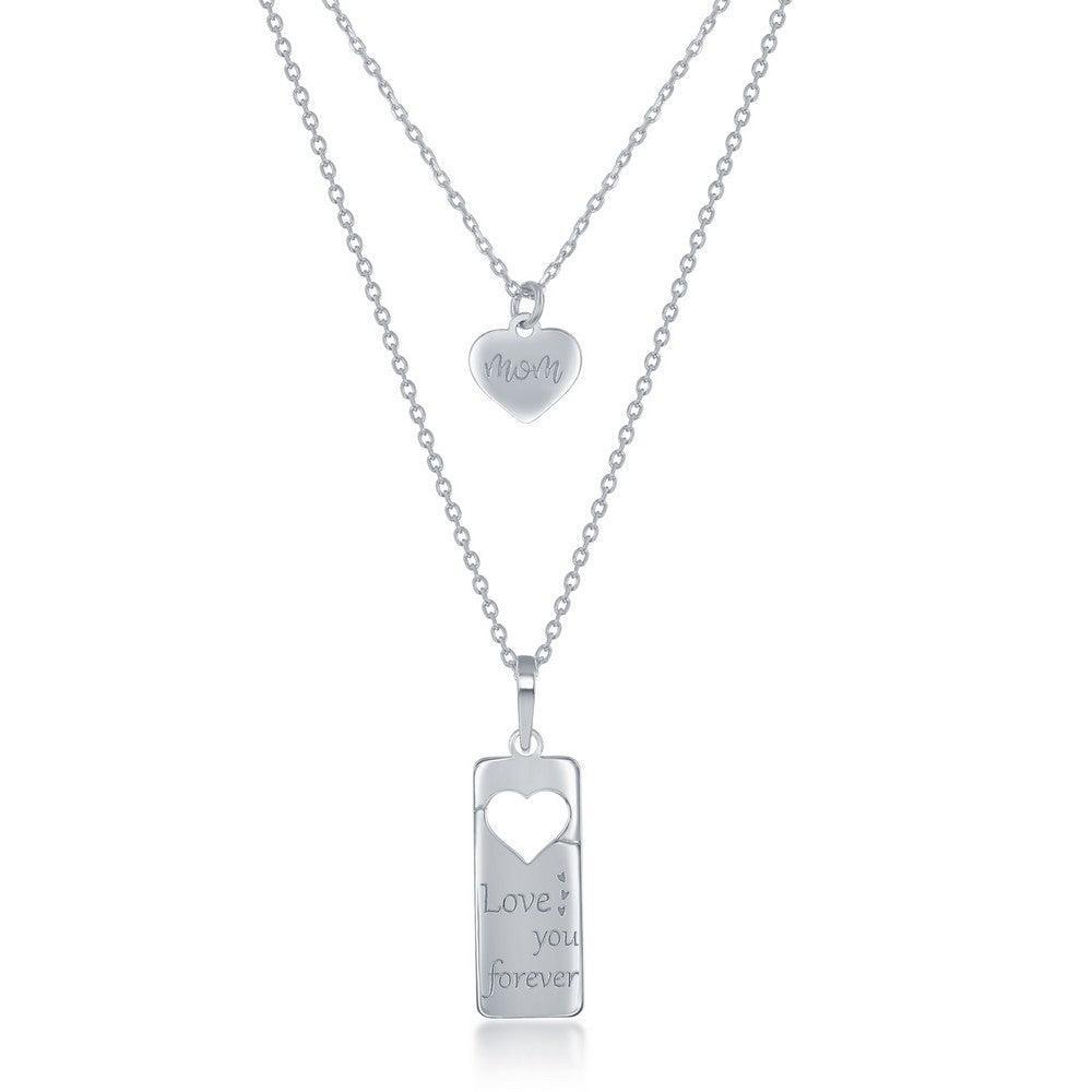 Sterling Silver 2PC Tag Heart Necklace Set - 16+2 Inch Love You Forever' Tag & 14+2Mom Heart - Johnny Dang & Co