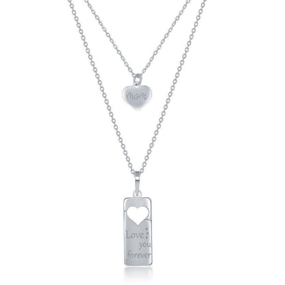 Sterling Silver 2PC Tag Heart Necklace Set - 16+2 Inch Love You Forever' Tag & 14+2Mom Heart - Johnny Dang & Co