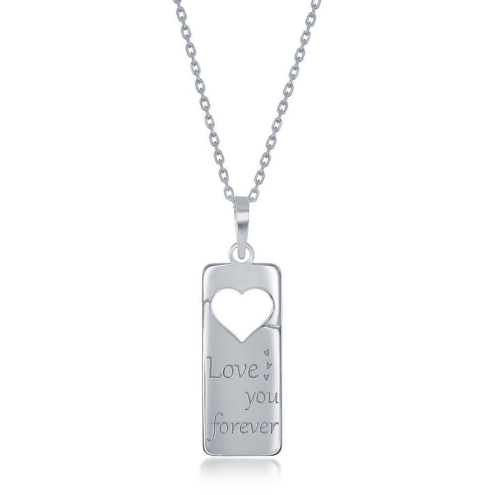 Sterling Silver 2PC Tag Heart Necklace Set - 16+2 Inch Love You Forever' Tag & 14+2Mom Heart - Johnny Dang & Co