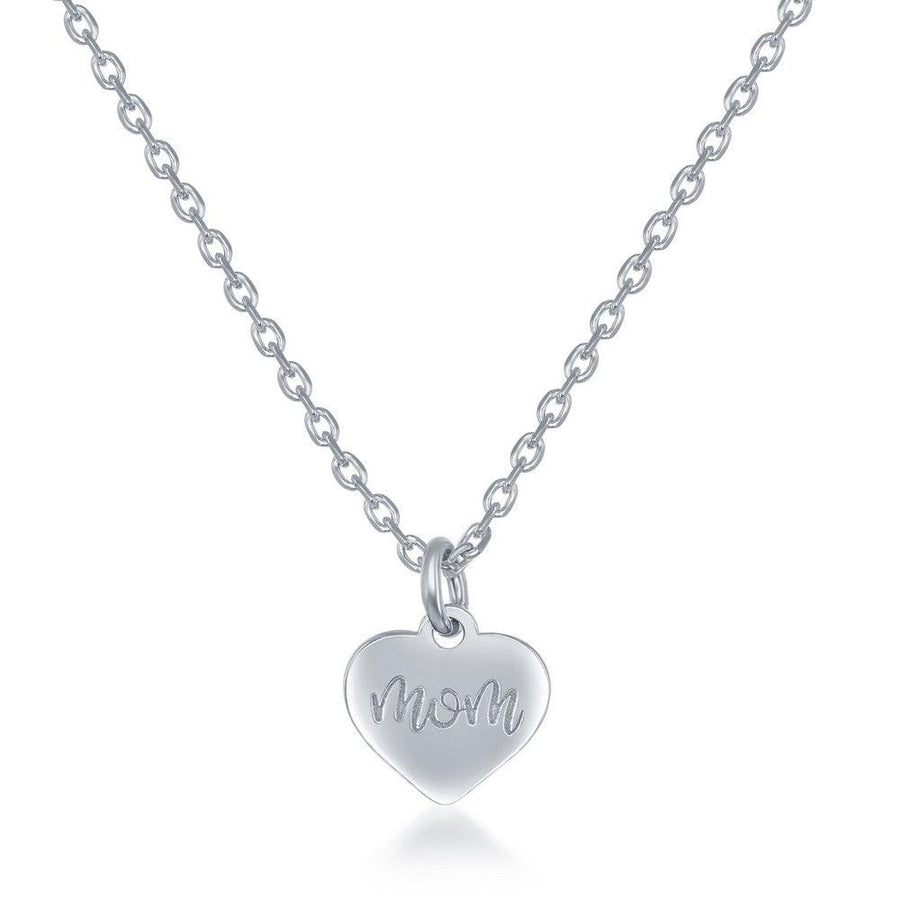 Sterling Silver 2PC Tag Heart Necklace Set - 16+2 Inch Love You Forever' Tag & 14+2Mom Heart - Johnny Dang & Co