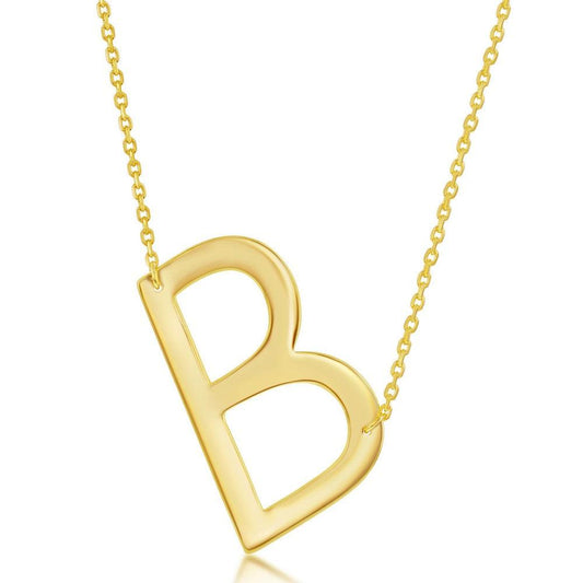 Sterling Silver (35MM) Large Sideways 'A through Z' Initial Necklace - Gold Plate - Johnny Dang & Co