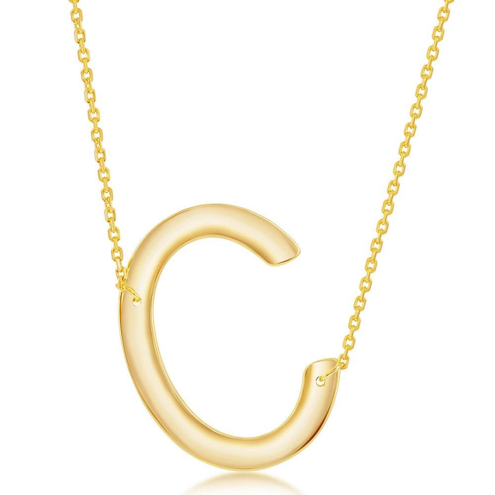 Sterling Silver (35MM) Large Sideways 'A through Z' Initial Necklace - Gold Plate - Johnny Dang & Co