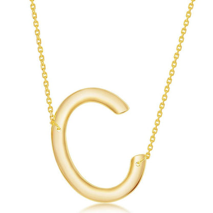 Sterling Silver (35MM) Large Sideways 'A through Z' Initial Necklace - Gold Plate - Johnny Dang & Co
