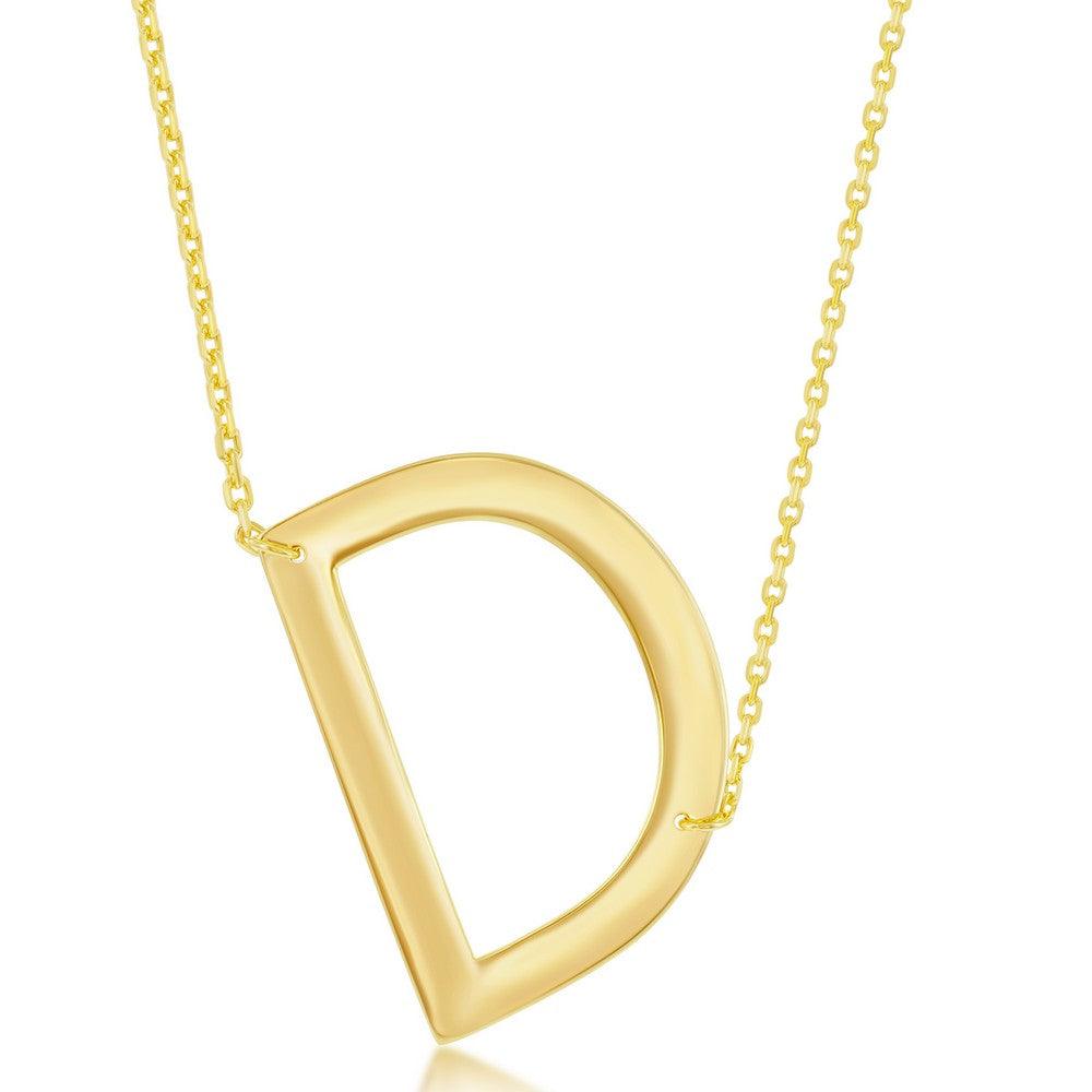 Sterling Silver (35MM) Large Sideways 'A through Z' Initial Necklace - Gold Plate - Johnny Dang & Co