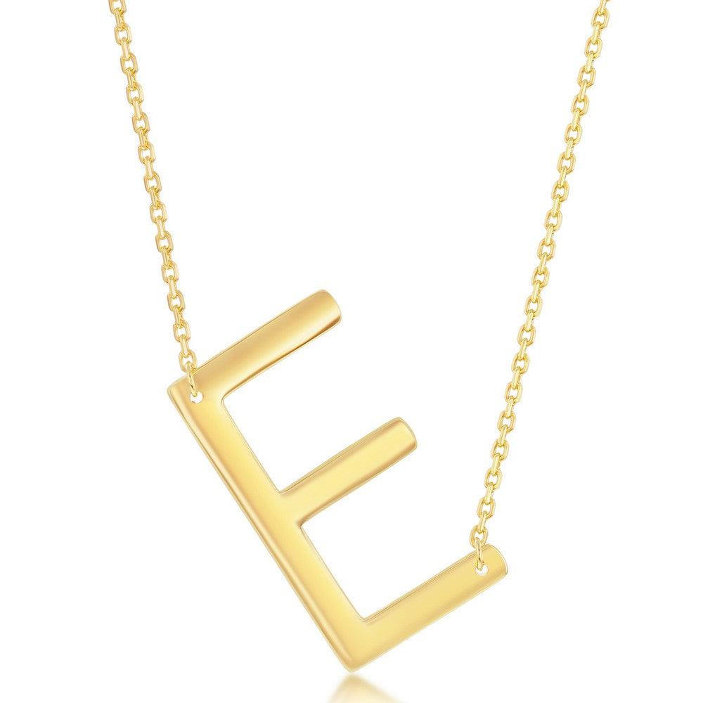Sterling Silver (35MM) Large Sideways 'A through Z' Initial Necklace - Gold Plate - Johnny Dang & Co