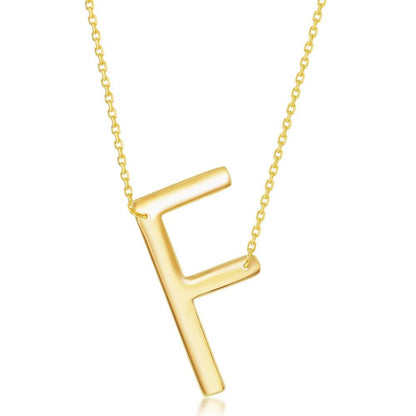 Sterling Silver (35MM) Large Sideways 'A through Z' Initial Necklace - Gold Plate - Johnny Dang & Co