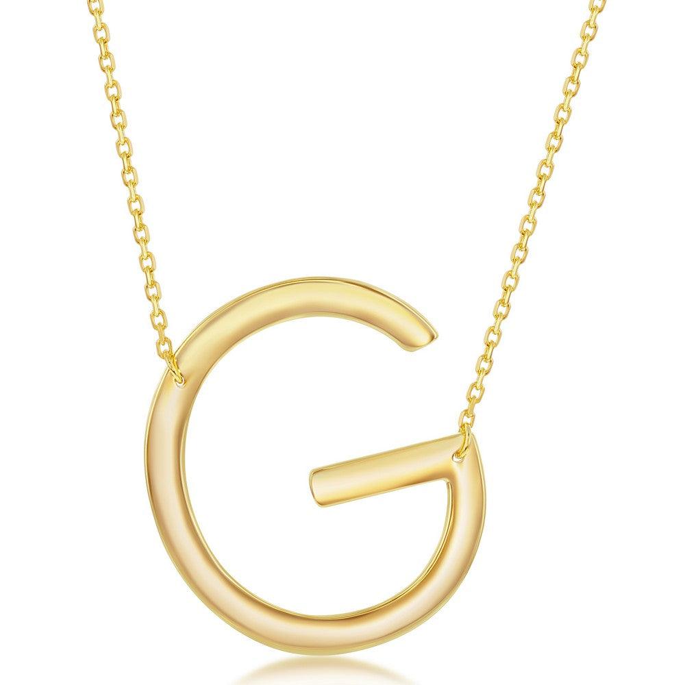 Sterling Silver (35MM) Large Sideways 'A through Z' Initial Necklace - Gold Plate - Johnny Dang & Co