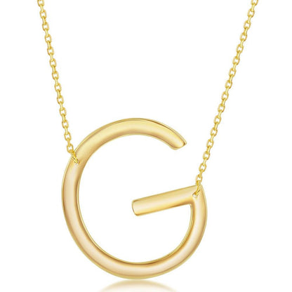 Sterling Silver (35MM) Large Sideways 'A through Z' Initial Necklace - Gold Plate - Johnny Dang & Co
