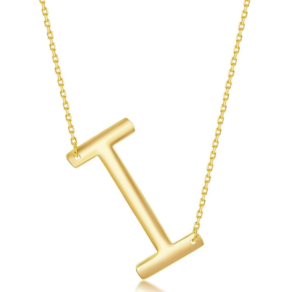 Sterling Silver (35MM) Large Sideways 'A through Z' Initial Necklace - Gold Plate - Johnny Dang & Co