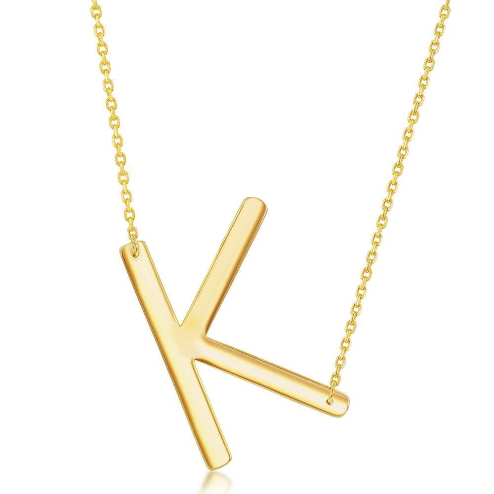Sterling Silver (35MM) Large Sideways 'A through Z' Initial Necklace - Gold Plate - Johnny Dang & Co