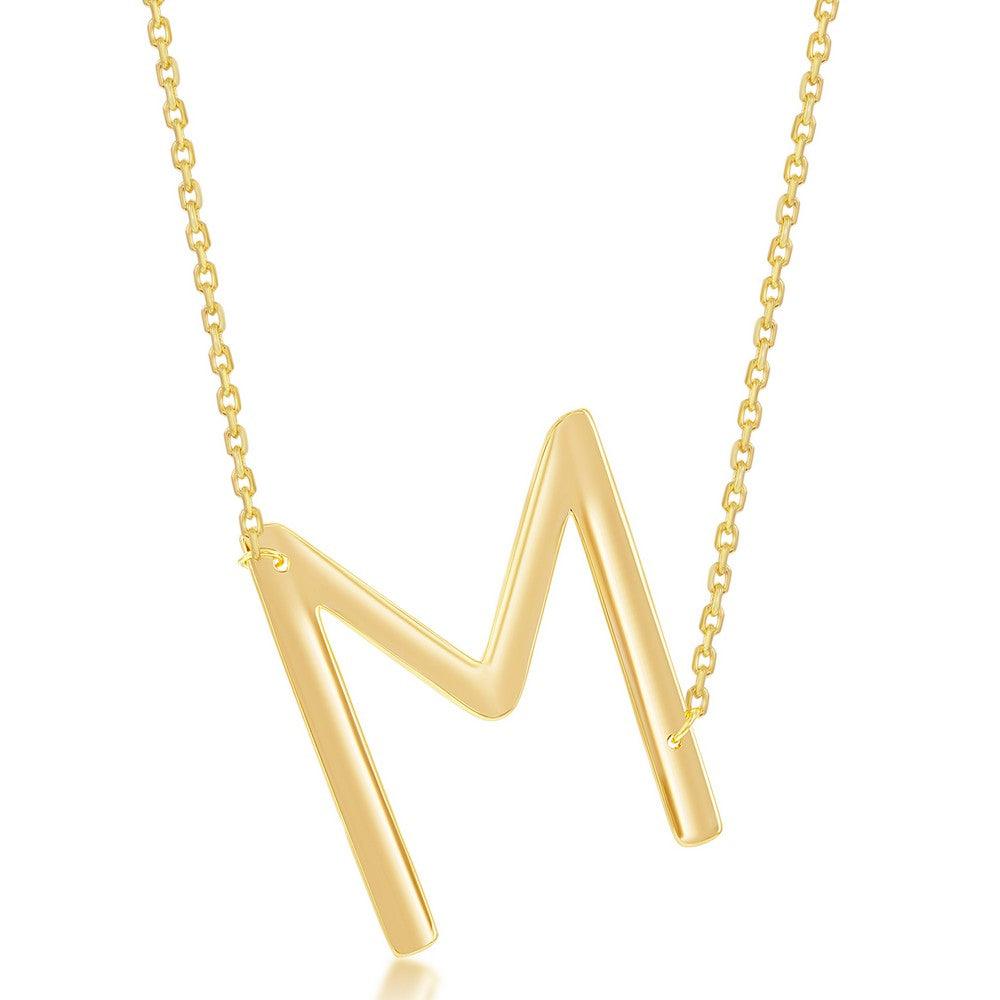Sterling Silver (35MM) Large Sideways 'A through Z' Initial Necklace - Gold Plate - Johnny Dang & Co