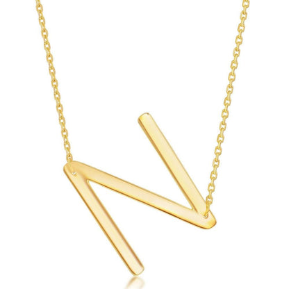 Sterling Silver (35MM) Large Sideways 'A through Z' Initial Necklace - Gold Plate - Johnny Dang & Co