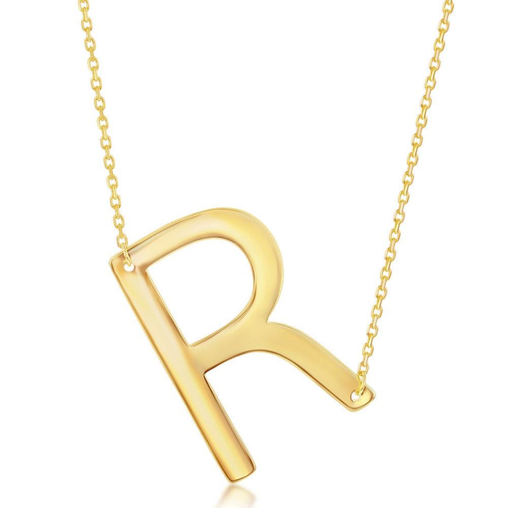 Sterling Silver (35MM) Large Sideways 'A through Z' Initial Necklace - Gold Plate - Johnny Dang & Co