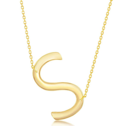 Sterling Silver (35MM) Large Sideways 'A through Z' Initial Necklace - Gold Plate - Johnny Dang & Co