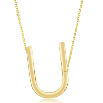Sterling Silver (35MM) Large Sideways 'A through Z' Initial Necklace - Gold Plate - Johnny Dang & Co