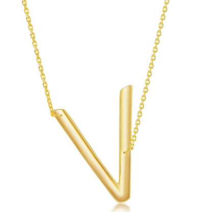 Sterling Silver (35MM) Large Sideways 'A through Z' Initial Necklace - Gold Plate - Johnny Dang & Co