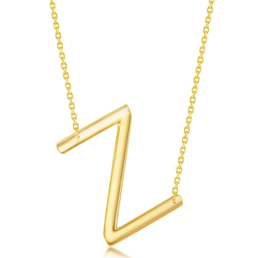 Sterling Silver (35MM) Large Sideways 'A through Z' Initial Necklace - Gold Plate