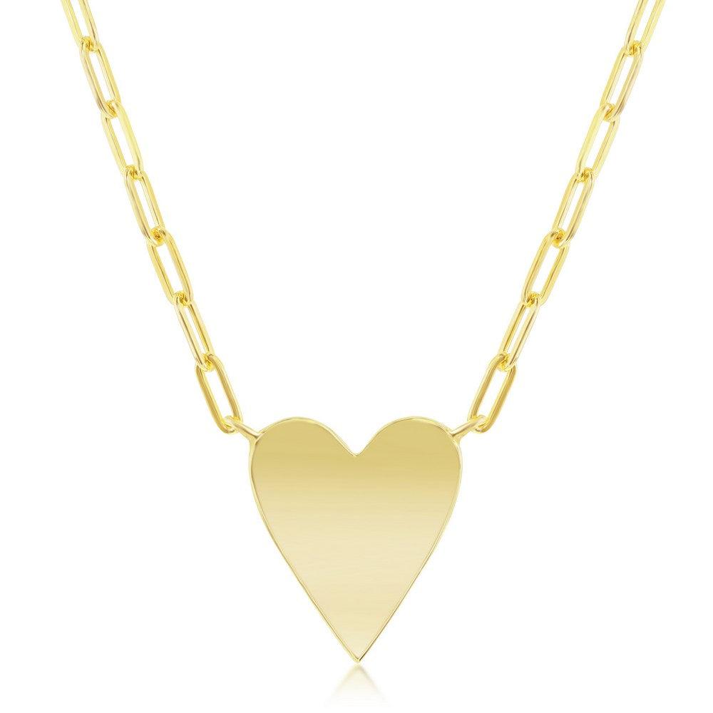 Sterling Silver Polished Heart Paperclip Necklace - Gold Plated - Johnny Dang & Co