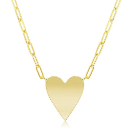 Sterling Silver Polished Heart Paperclip Necklace - Gold Plated - Johnny Dang & Co