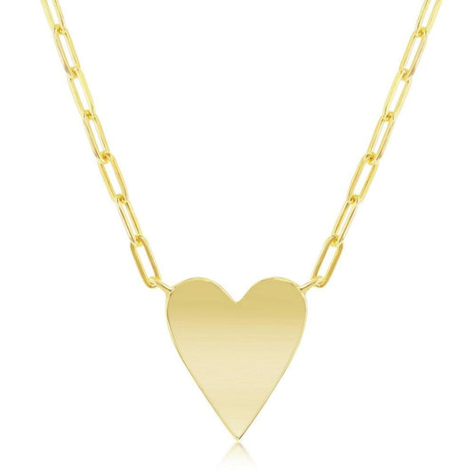Sterling Silver Polished Heart Paperclip Necklace - Gold Plated - Johnny Dang & Co