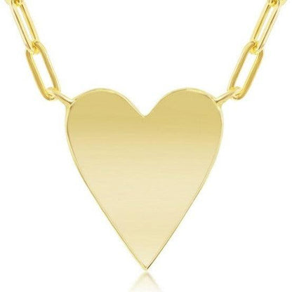 Sterling Silver Polished Heart Paperclip Necklace - Gold Plated - Johnny Dang & Co